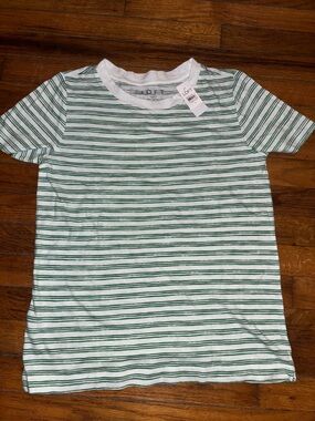 LOFT White Tee with Green Stripes